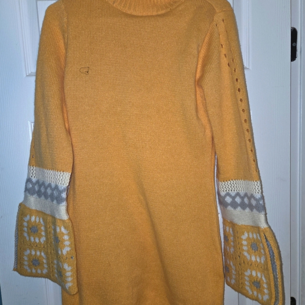 Cozy Mustard Sweater with Patterned Sleeves